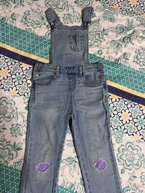 Girls Cat&Jack Denim Jean Bib Overalls With Sparkle Sequin Knees (Size: M 7/8)
